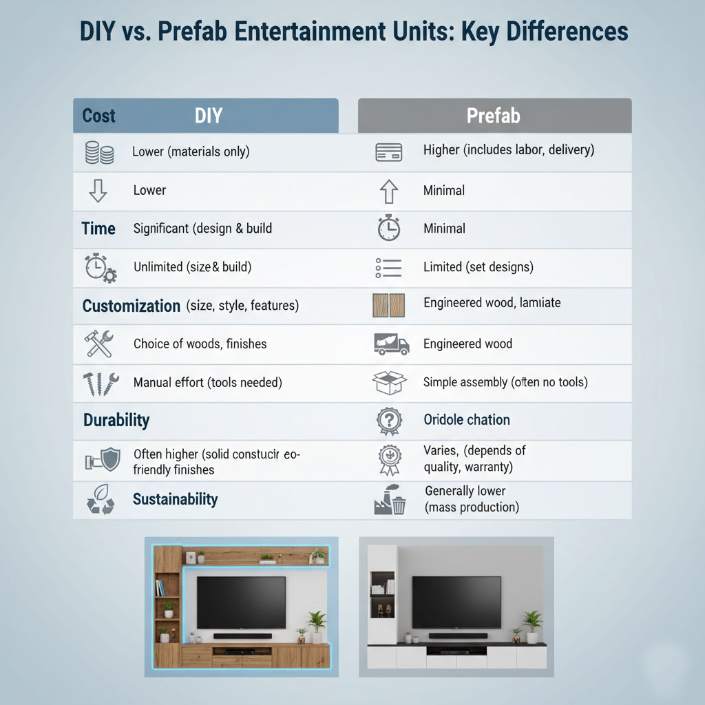 Entertainment Unit Showdown: DIY vs. Prefab for Your Media Wall
