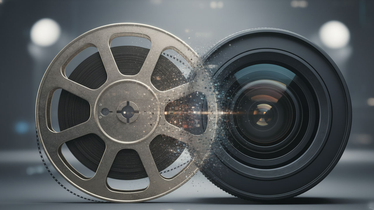 A symbolic image representing the transformation of classic films into modern remakes