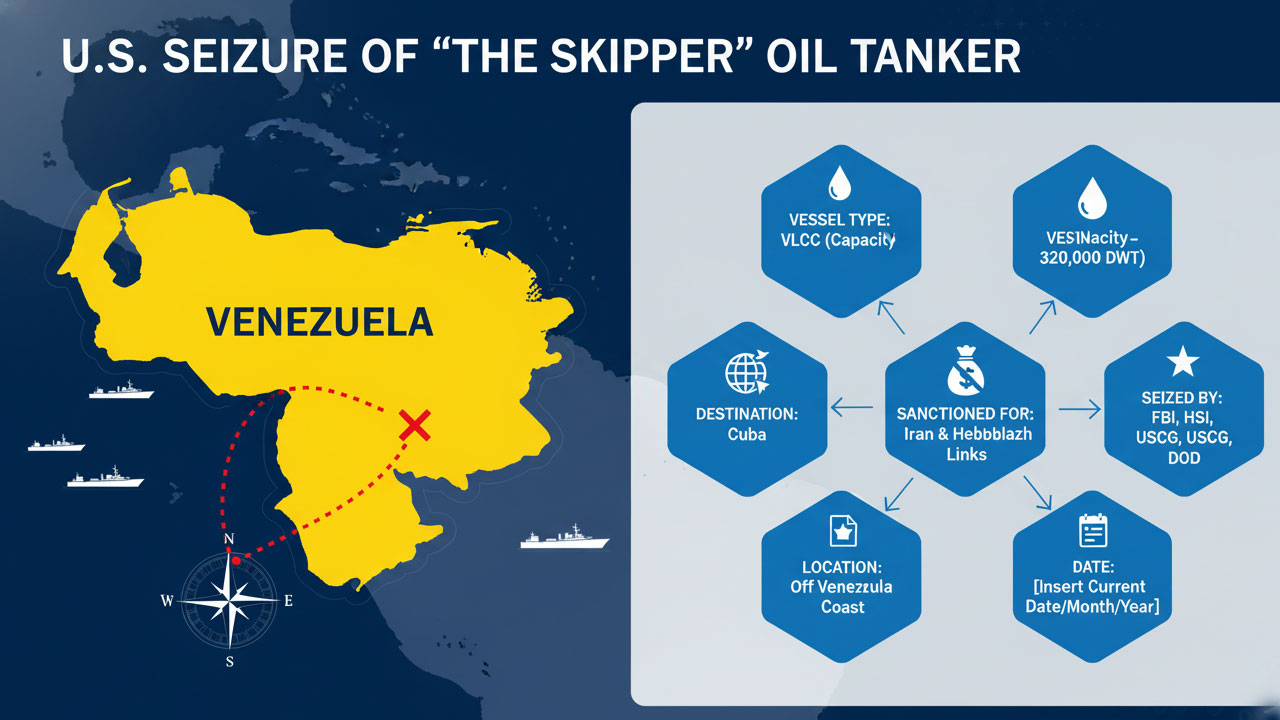 an infographic detailing the U.S. seizure of The Skipper oil tanker