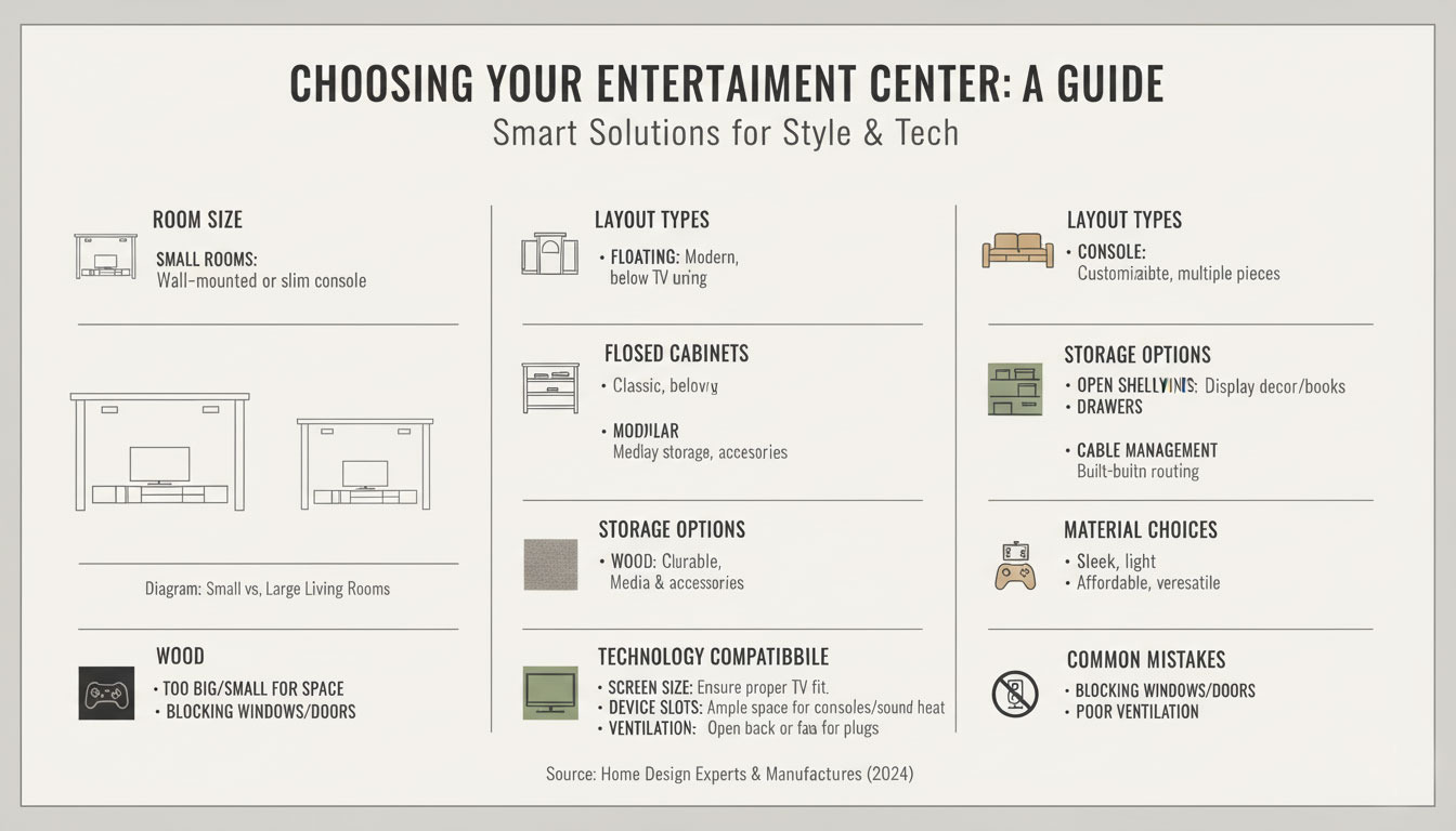 modern infographic explaining how to choose an entertainment center